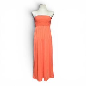 Papaya Strapless Shirred Stretch Maxi Dress Coral Pink Medium